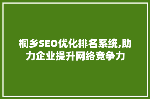 桐乡SEO优化排名系统,助力企业提升网络竞争力