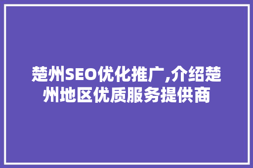 楚州SEO优化推广,介绍楚州地区优质服务提供商