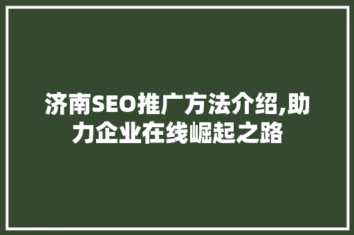 济南SEO推广方法介绍,助力企业在线崛起之路