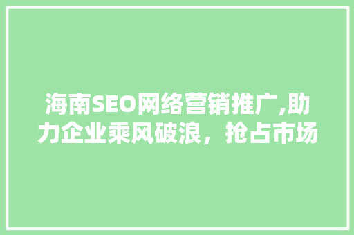 海南SEO网络营销推广,助力企业乘风破浪，抢占市场先机