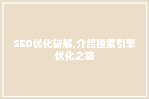 SEO优化破解,介绍搜索引擎优化之路