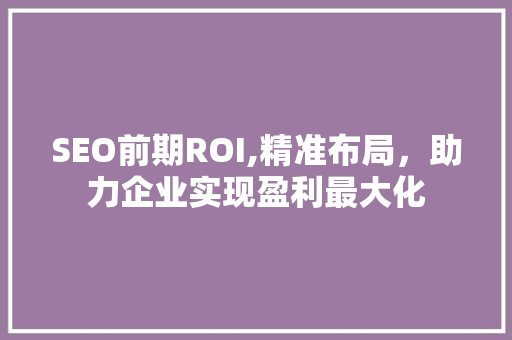 SEO前期ROI,精准布局，助力企业实现盈利最大化
