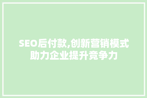 SEO后付款,创新营销模式助力企业提升竞争力