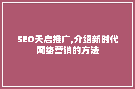 SEO天启推广,介绍新时代网络营销的方法