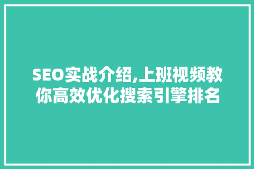 SEO实战介绍,上班视频教你高效优化搜索引擎排名