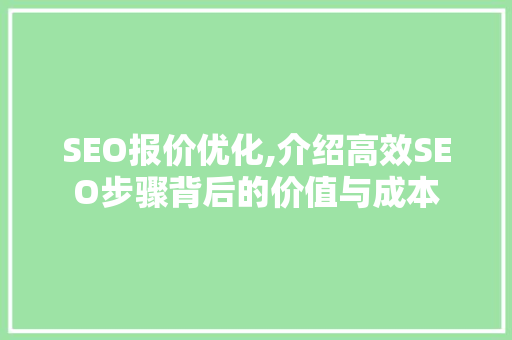 SEO报价优化,介绍高效SEO步骤背后的价值与成本
