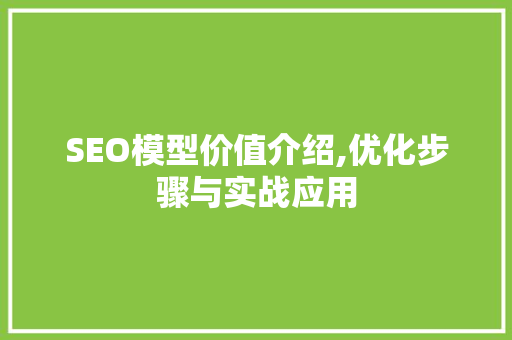 SEO模型价值介绍,优化步骤与实战应用