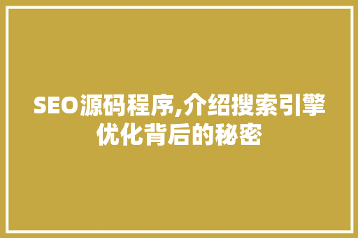SEO源码程序,介绍搜索引擎优化背后的秘密