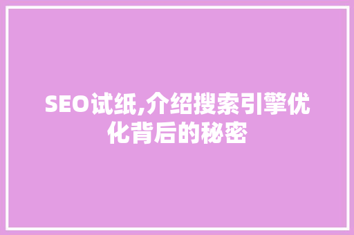 SEO试纸,介绍搜索引擎优化背后的秘密