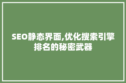 SEO静态界面,优化搜索引擎排名的秘密武器