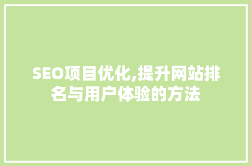 SEO项目优化,提升网站排名与用户体验的方法