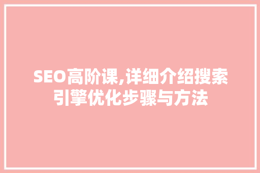 SEO高阶课,详细介绍搜索引擎优化步骤与方法