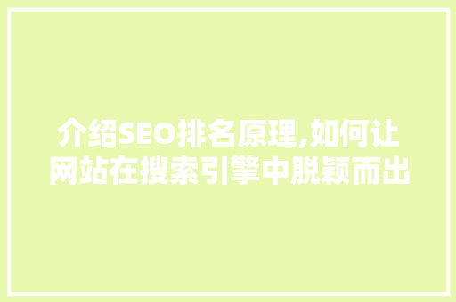 介绍SEO排名原理,如何让网站在搜索引擎中脱颖而出