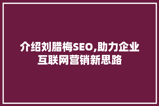 介绍刘腊梅SEO,助力企业互联网营销新思路