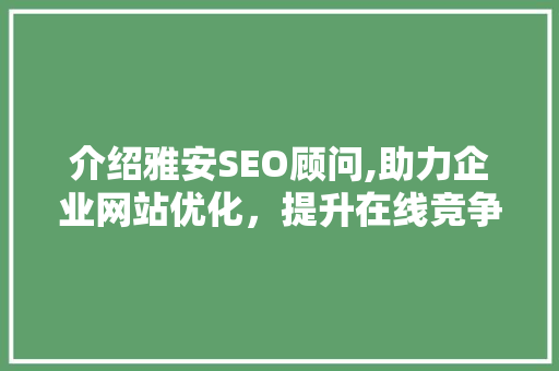 介绍雅安SEO顾问,助力企业网站优化，提升在线竞争力