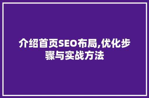 介绍首页SEO布局,优化步骤与实战方法