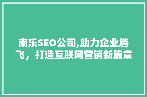 南乐SEO公司,助力企业腾飞，打造互联网营销新篇章