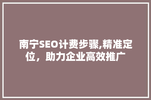 南宁SEO计费步骤,精准定位，助力企业高效推广