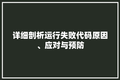 详细剖析运行失败代码原因、应对与预防