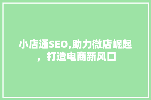 小店通SEO,助力微店崛起，打造电商新风口