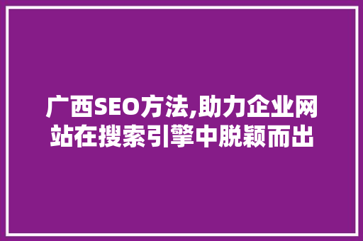 广西SEO方法,助力企业网站在搜索引擎中脱颖而出