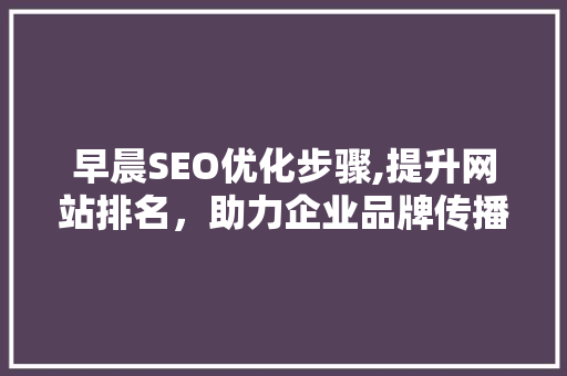早晨SEO优化步骤,提升网站排名，助力企业品牌传播