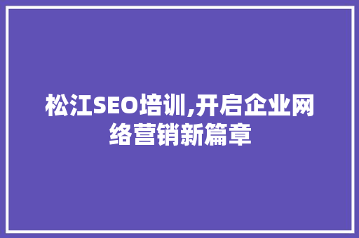 松江SEO培训,开启企业网络营销新篇章