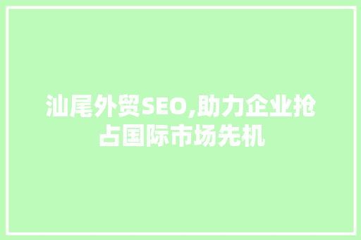 汕尾外贸SEO,助力企业抢占国际市场先机