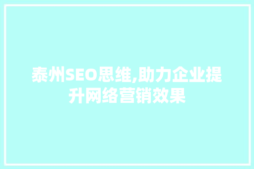 泰州SEO思维,助力企业提升网络营销效果