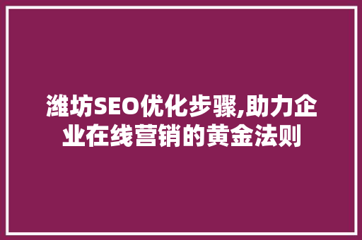 潍坊SEO优化步骤,助力企业在线营销的黄金法则