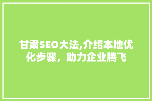 甘肃SEO大法,介绍本地优化步骤，助力企业腾飞