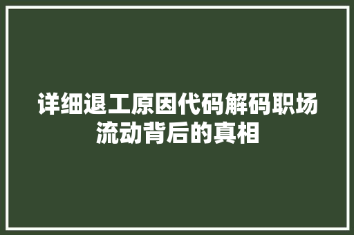 详细退工原因代码解码职场流动背后的真相