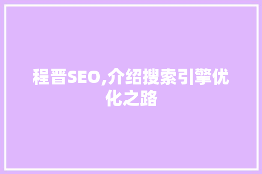 程晋SEO,介绍搜索引擎优化之路