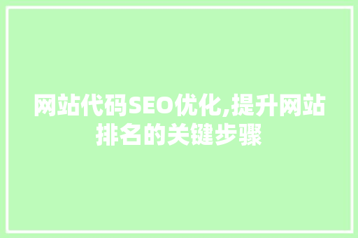 网站代码SEO优化,提升网站排名的关键步骤