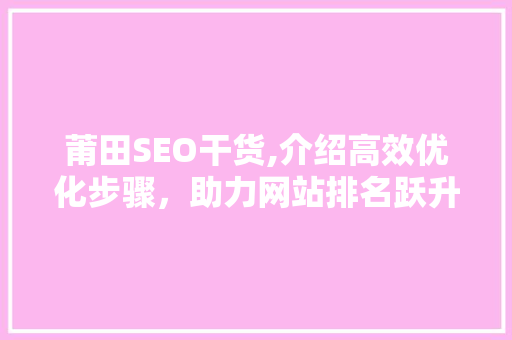 莆田SEO干货,介绍高效优化步骤，助力网站排名跃升