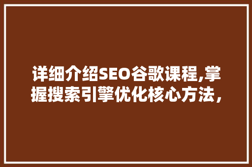 详细介绍SEO谷歌课程,掌握搜索引擎优化核心方法，助力网站流量飙升