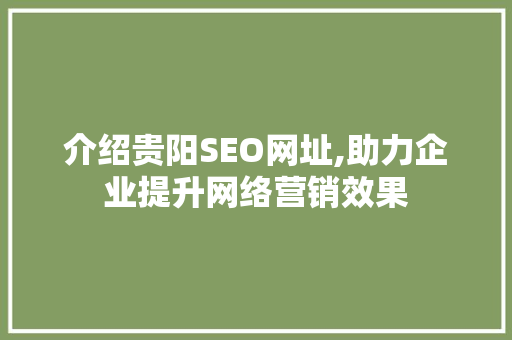 介绍贵阳SEO网址,助力企业提升网络营销效果