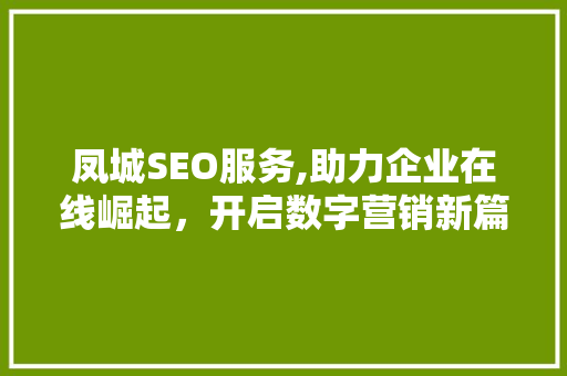凤城SEO服务,助力企业在线崛起，开启数字营销新篇章