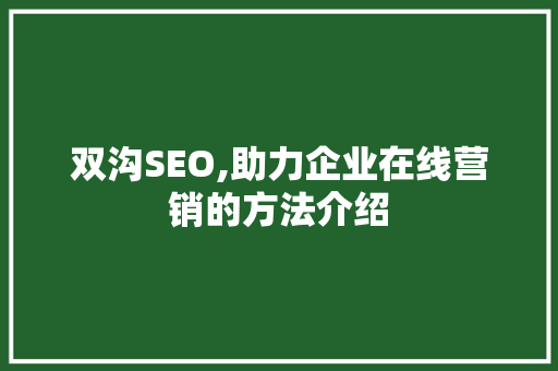 双沟SEO,助力企业在线营销的方法介绍