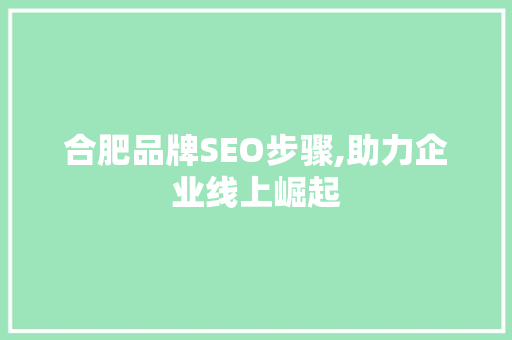 合肥品牌SEO步骤,助力企业线上崛起