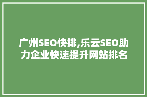 广州SEO快排,乐云SEO助力企业快速提升网站排名