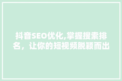 抖音SEO优化,掌握搜索排名，让你的短视频脱颖而出
