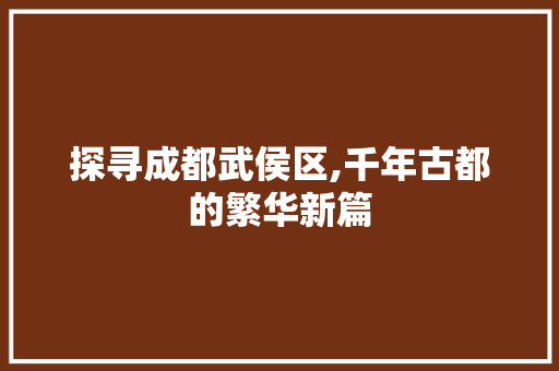 探寻成都武侯区,千年古都的繁华新篇