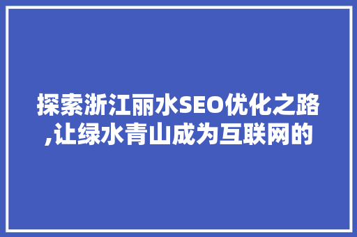 探索浙江丽水SEO优化之路,让绿水青山成为互联网的金山银山