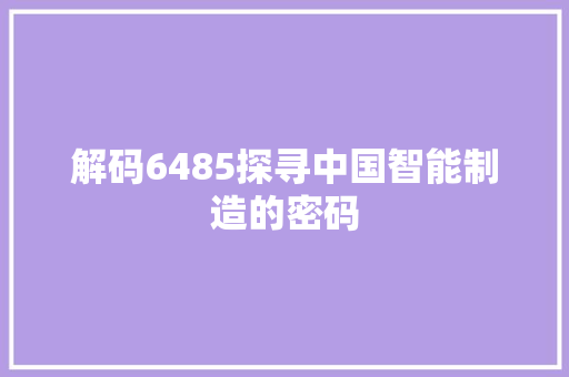 解码6485探寻中国智能制造的密码