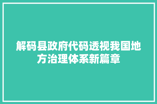 解码县政府代码透视我国地方治理体系新篇章