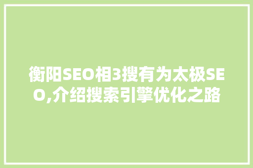 衡阳SEO相3搜有为太极SEO,介绍搜索引擎优化之路