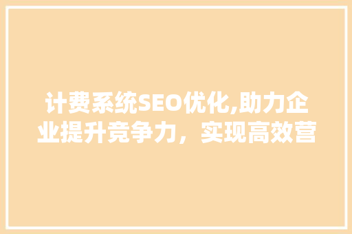 计费系统SEO优化,助力企业提升竞争力，实现高效营销