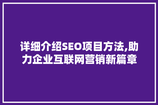 详细介绍SEO项目方法,助力企业互联网营销新篇章