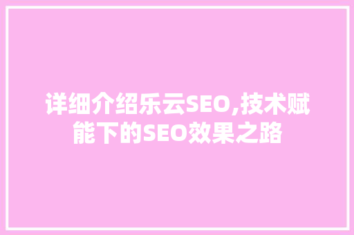 详细介绍乐云SEO,技术赋能下的SEO效果之路